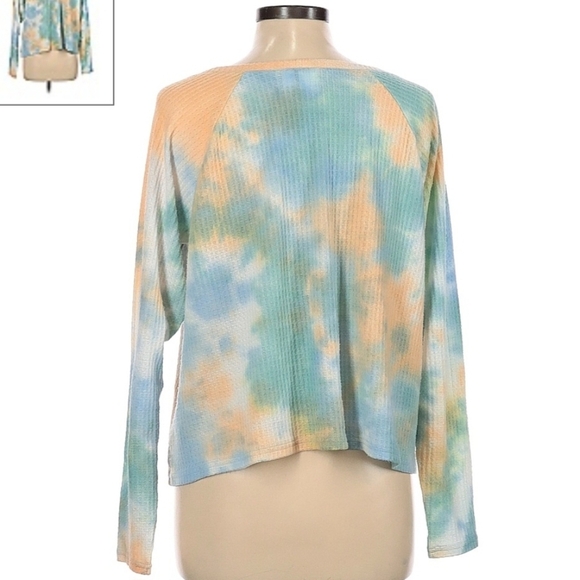 BP. Tie Dye Thermal Long Sleeve Waffle Knit Top Women's Large L Blue Orange EUC - Picture 2 of 9